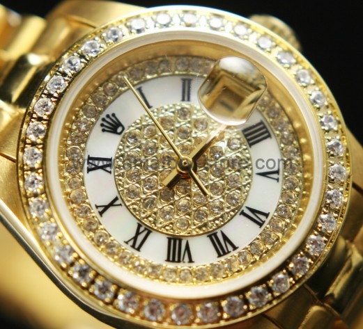 Rolex Date-Just Gold Case Diamonds Dial For Women