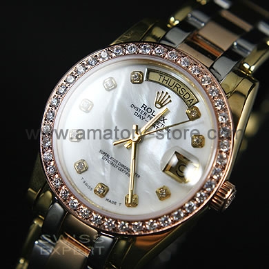 Rolex Day-Date Gold Case Mother of Pearl White Dial For Men