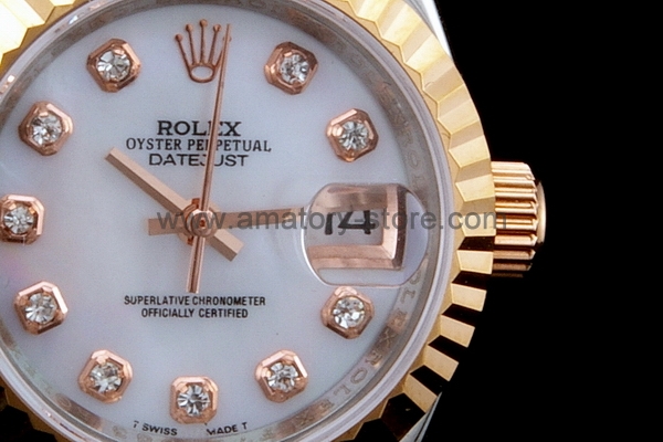 Rolex Date-Just Silver Case Mother Of Pearl White Dial For Women