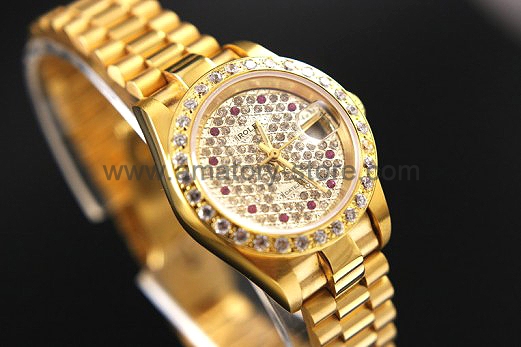 Rolex Date-Just Gold Case Diamonds Dial For Women