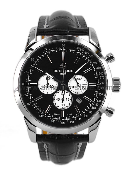 Breitling Transocean Silver Case Black Dial For Men