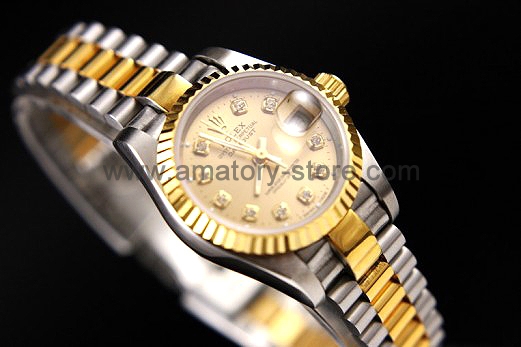 Rolex Date-Just Two Tone Case Gold Dial For Women