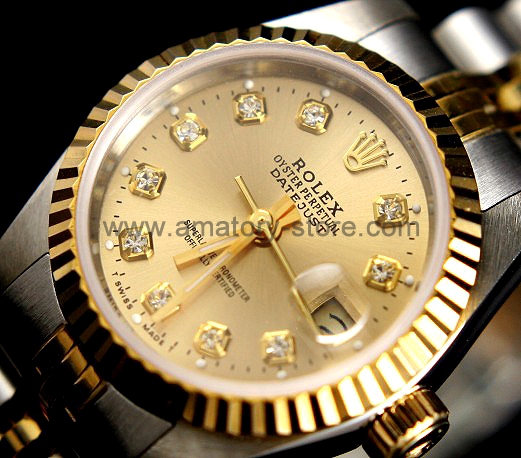 Rolex Date-Just Silver Case Gold Dial For Women