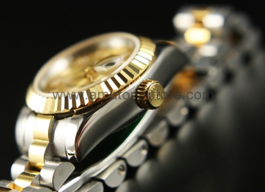 Rolex Date-Just Silver Case Gold Dial For Women