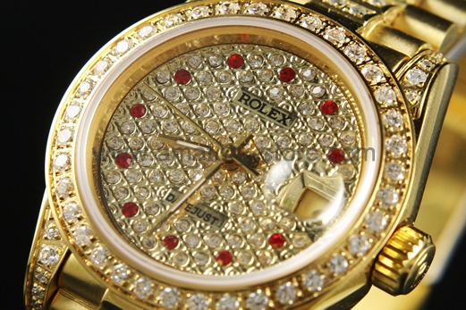 Rolex Date-Just Gold Case Diamonds Dial For Women