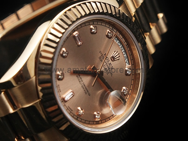 Rolex Day-Date Gold Case Rose Gold Dial For Men