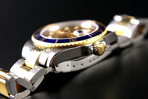 Rolex Submariner Two Tone Case Gold Dial Blue Bezel For Men