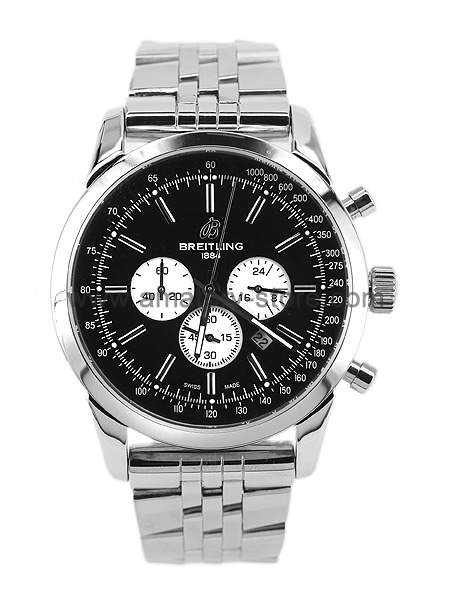 Breitling Transocean Silver Case Black Dial For Men