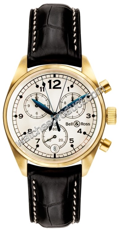 Bell & Ross White Arabic Dial Mens Watch Gold White