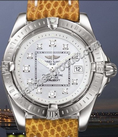 Breitling White Mother of Pearl Diamond Dial Watch A71356