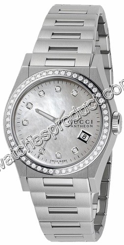 Gucci White Mother of Pearl Diamond Dial mens Watch YA115404