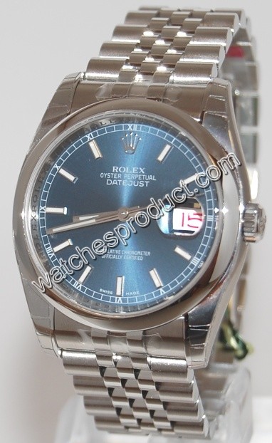 Rolex Blue Baton Dial Mens Watch 116200