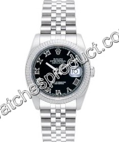 Rolex Black Roman Numeral Dial Mens Watch 116234