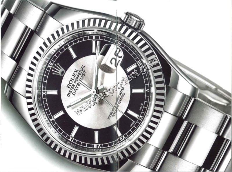 Rolex Silver & Black Baton Dial Watch 116234