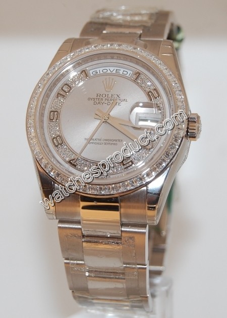 Rolex Rhodium Myriad Arabic Diamond Dial Mens Watch 118399