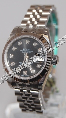 Rolex Black Diamond Dial Ladies Watch 179174