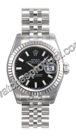 Rolex Black Dial Ladies Watch 179174BKSJ