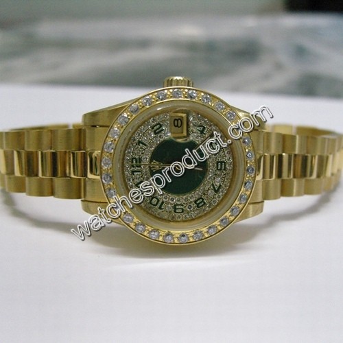 Rolex Dark Green Paved with Diamonds Dial Unisex Watch 7713