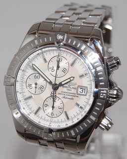 Breitling White Mother of Pearl Baton Dial Watch A13356