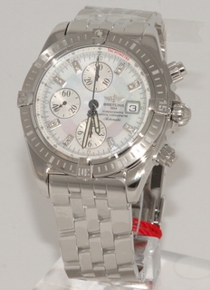 Breitling White Mother of Pearl Diamond Dial Mens Watch A133569