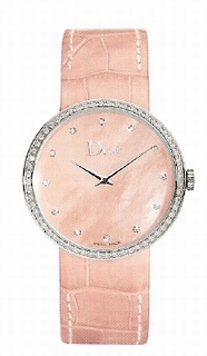 Christian Dior Pink Mother of Pearl Diamond Dial Ladies Watch CD042111A002