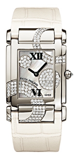 Patek Philippe White Mother-of-pearl and Diamond Pave Dial Watch 4914G