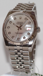 Rolex White Mother of Pearl Diamond Dial Watch 116234