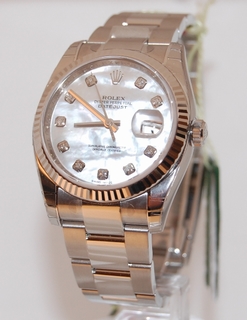 Rolex White Mother of Pearl Diamond Dial Mens Watch 116234