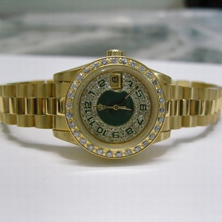 Rolex Dark Green Paved with Diamonds Dial Unisex Watch 7713