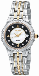 Seiko White Mother of Pearl With 8 Diamonds Dial Ladies Watch sxda24