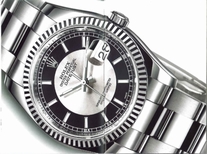 Rolex Silver & Black Baton Dial Watch 116234